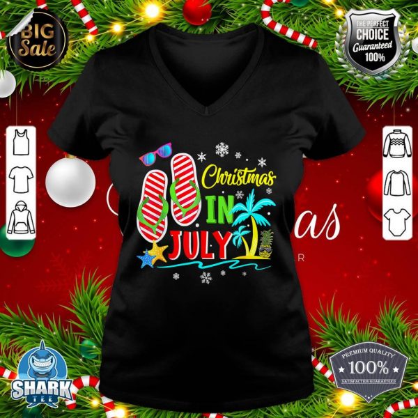 Christmas In July Flip Flops Funny Beach Summer Vacation V-neck