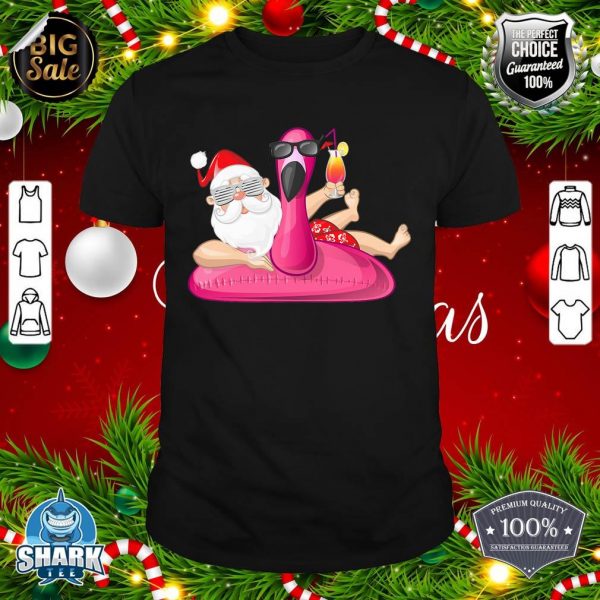 Christmas in July Santa Hawaii Flamingo Summer Vacation T-Shirt