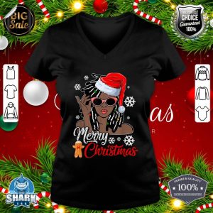 Christmas Santa Hat Shirt Black African Girl American Xmas V-neck