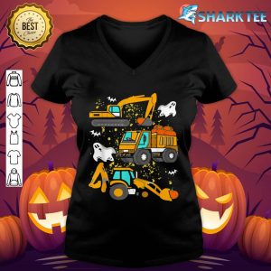 Construction Vehicle Halloween Crane Truck Pumpkin V-neck