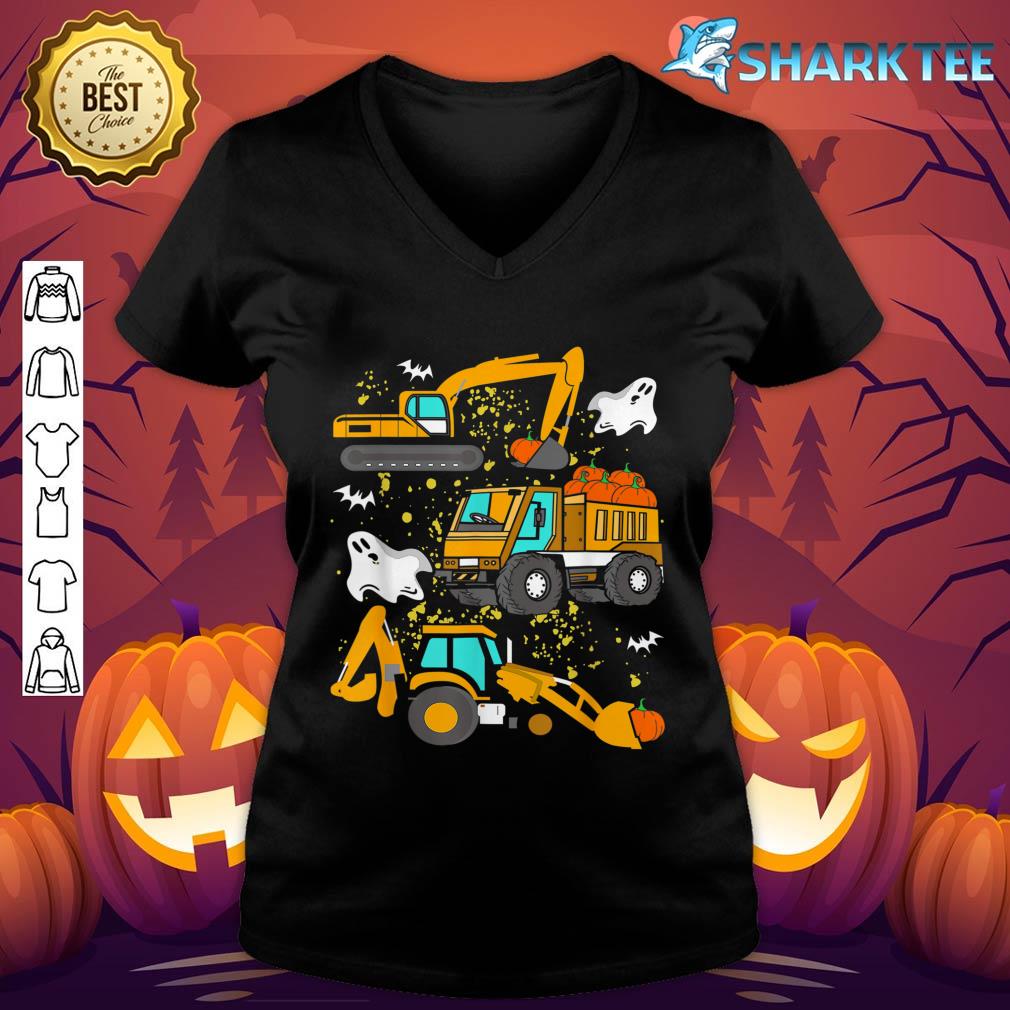 Construction Vehicle Halloween Crane Truck Pumpkin V-neck 
