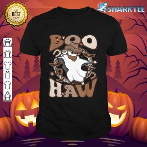 Cowboy Cowgirl Ghost Boo Haw Retro Halloween Western Ghost T-Shirt