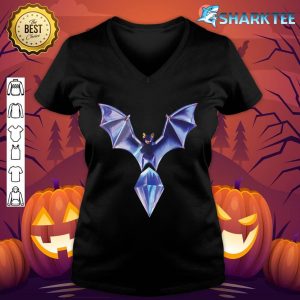 Crystal Bat Holding Multicolor Gemstone Halloween V-neck