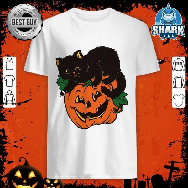 Cute Black Cat Pumpkin Fall Halloween Costume Party Gift T-Shirt