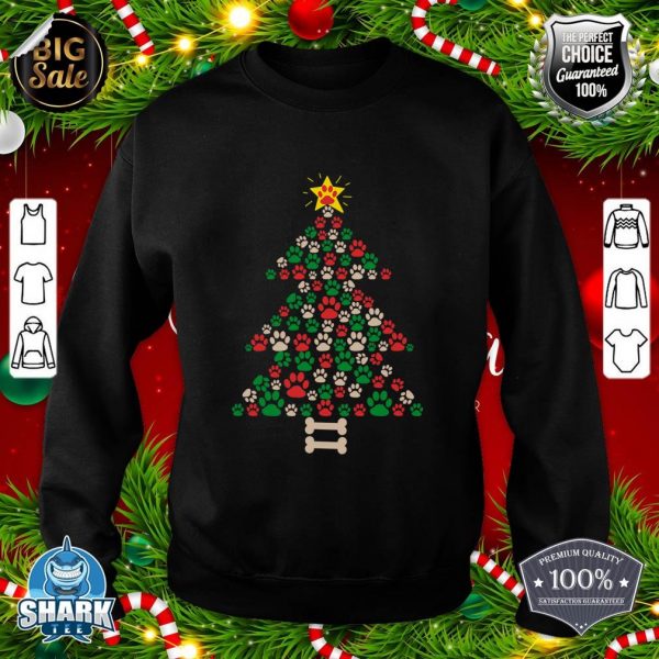 Cute Dog Paws Print Christmas Tree Paw Print Star Top Sweatshirt