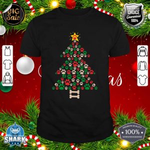Cute Dog Paws Print Christmas Tree Paw Print Star Top T-Shirt