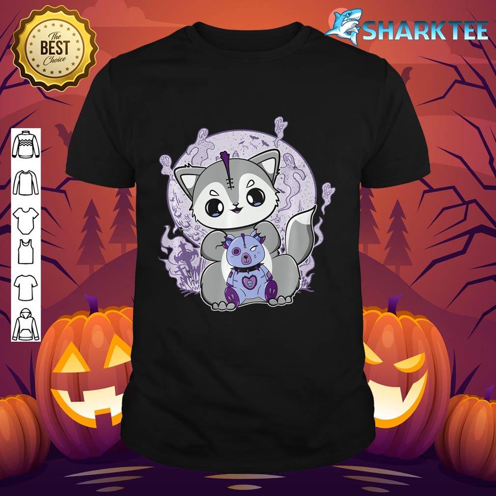 Cute Wolf With Teddy Bear For Halloween Premium T-Shirt