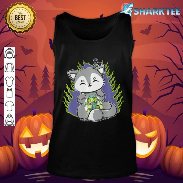 Cute Wolf With Voodoo Doll And Ramen Noodles For Halloween Premium T-Shirt