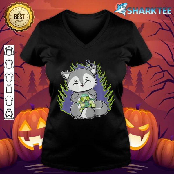 Cute Wolf With Voodoo Doll And Ramen Noodles For Halloween Premium T-Shirt
