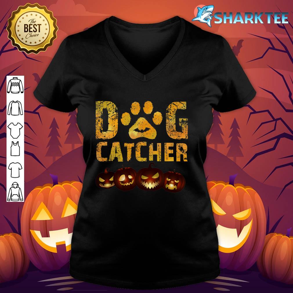 Dog Catcher Scary Pumpkin Halloween Holiday V-neck