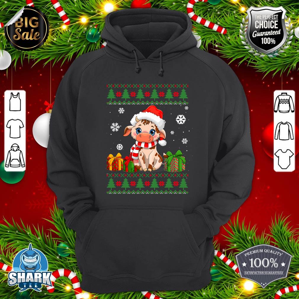 Funny Cow lovers Cute Cow Santa Hat Ugly Christmas Sweater Hoodie
