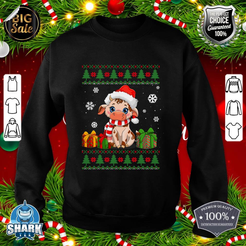 Funny Cow lovers Cute Cow Santa Hat Ugly Christmas Sweater Sweatshirt