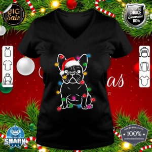 Funny French Bulldog Dog Tree Christmas Lights Xmas Pajama V-neck