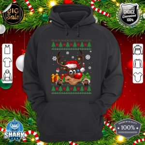Funny Reindeer Lovers Santa Hat Ugly Christmas Sweater Hoodie