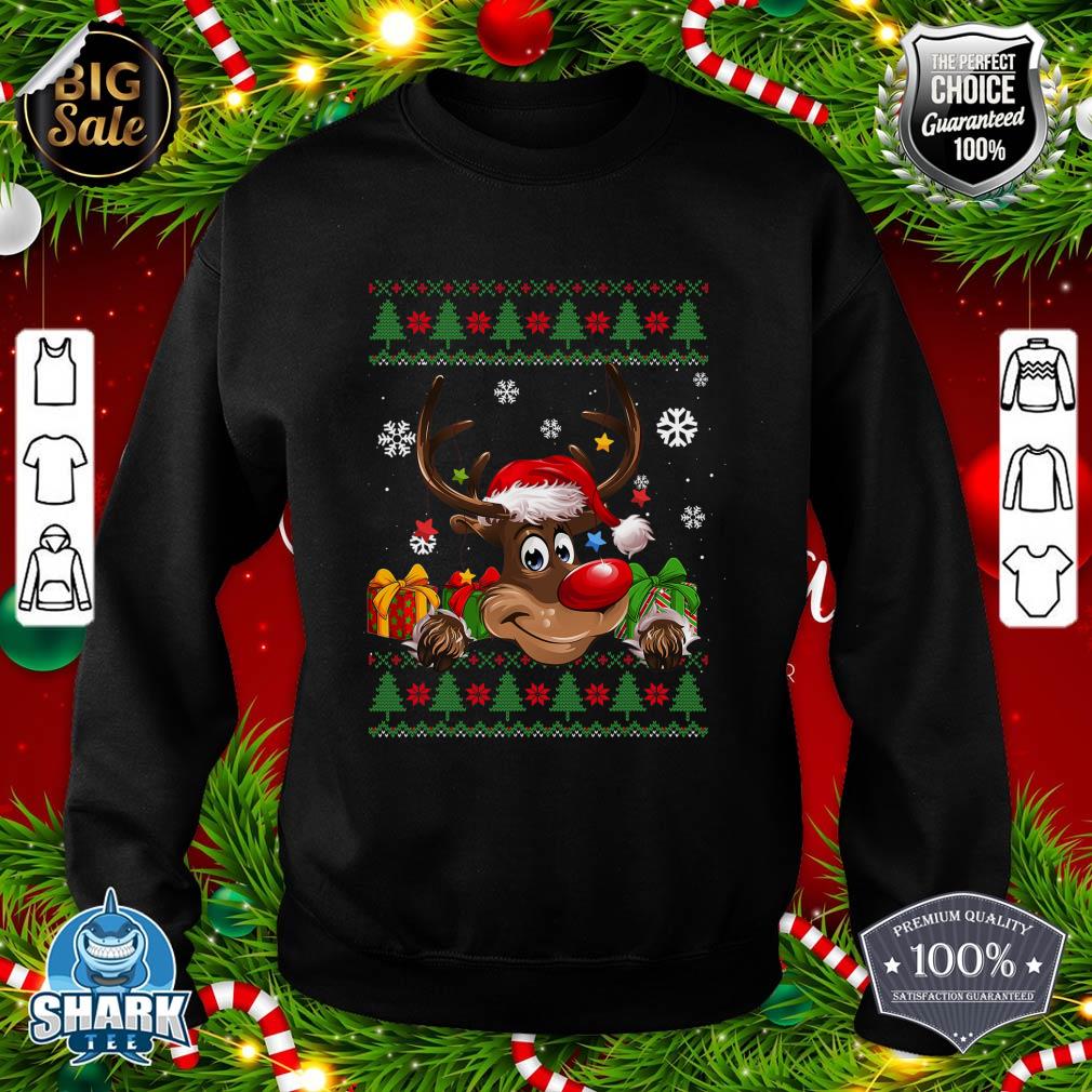 Funny Reindeer Lovers Santa Hat Ugly Christmas Sweater Sweatshirt