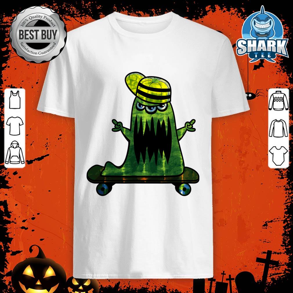 Green Scary Monster Skateboarder - Halloween Shirt