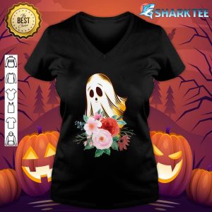Halloween Costume Vintage Floral Ghost Pumpkin Funny Graphic V-neck