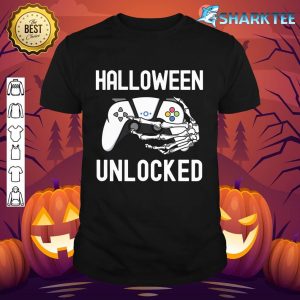 Halloween Unlocked Gamer Skeleton Hand Controller Boys Kids T-Shirt