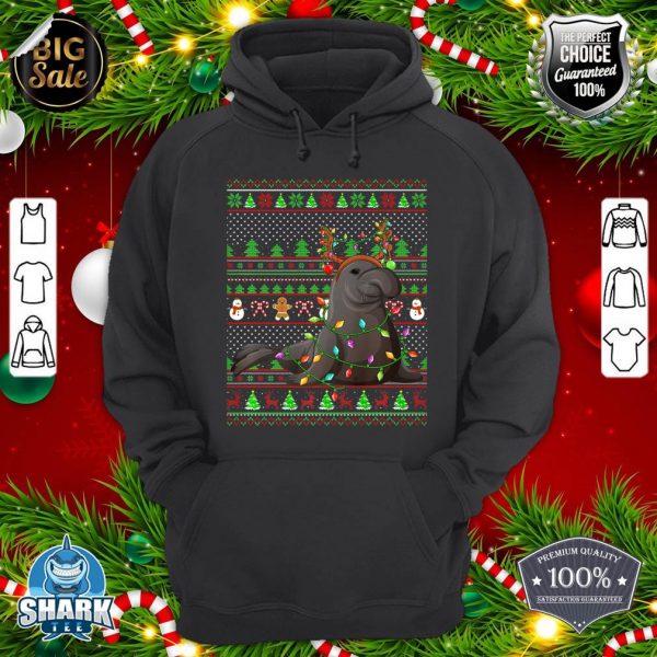 Ugly Xmas Sweater Style Lighting Manatee Christmas Premium hoodie
