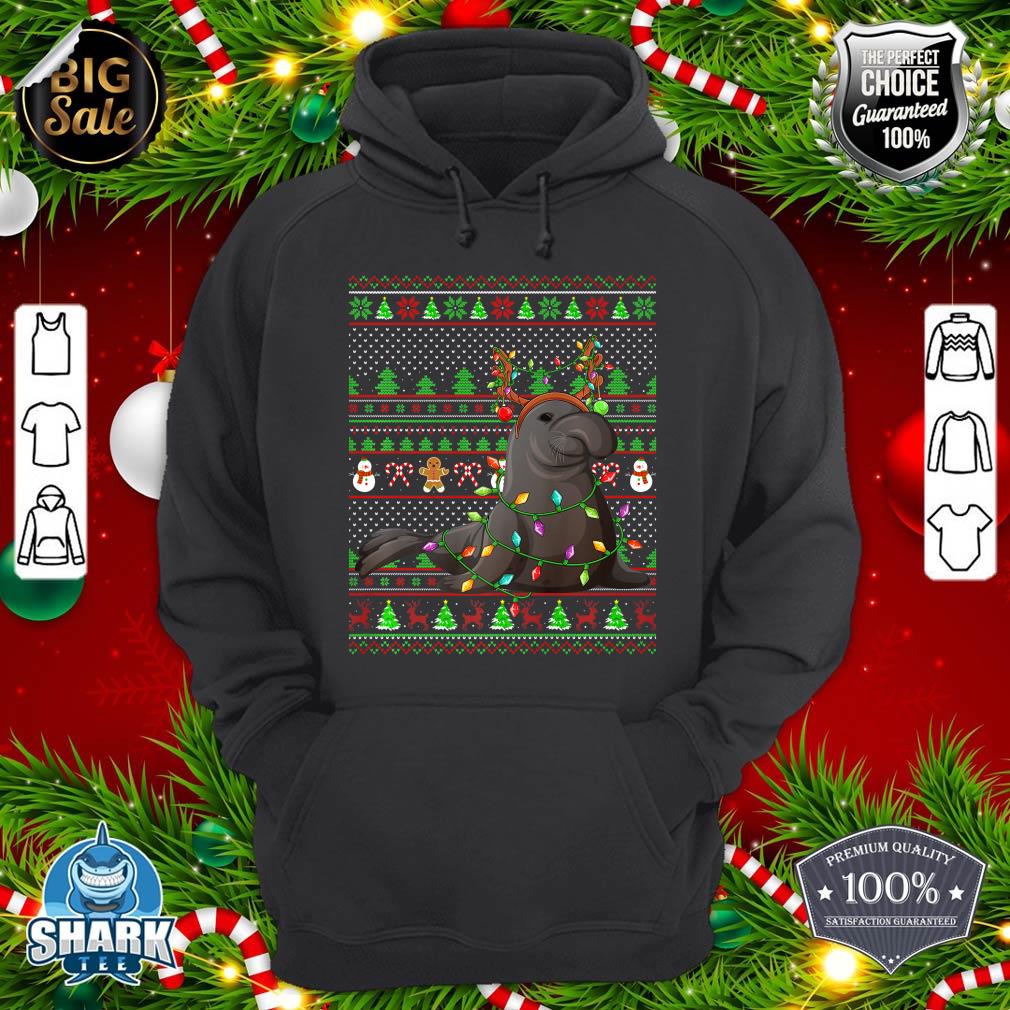 Ugly Xmas Sweater Style Lighting Manatee Christmas Premium hoodie