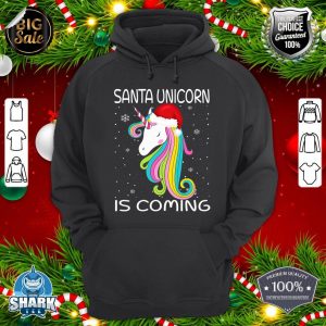 Nice Santa Unicorn Is Coming Santa Hat Christmas Pajama For Girls hoodie