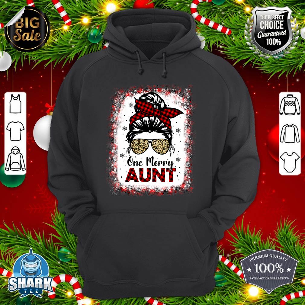 Bleached One Merry Aunt Leopard Buffalo Plaid Christmas hoodie