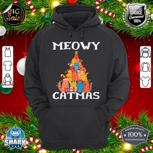 Cat Christmas Tree Xmas Girls Boys Funny Meowy Catmas Premium hoodie
