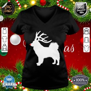 Icelandic Sheepdog Christmas Reindeer Antlers Funny V-neck