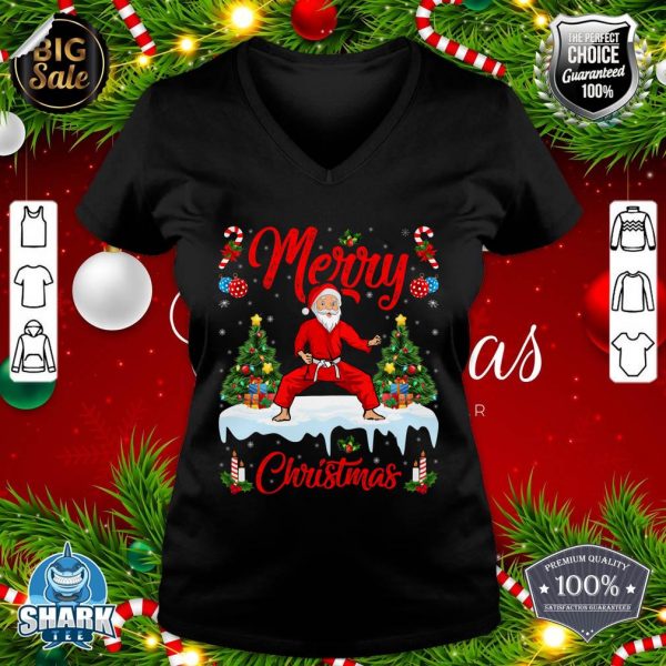 Karate Martial Art Lover Xmas Santa Playing Karate Christmas V-neck