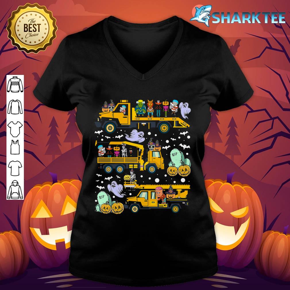 Kids Halloween Shirt Skeleton Pumpkin Zombie Trucks Boys V-neck 