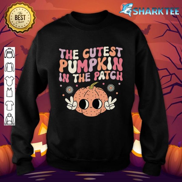 Kids The Cutest Pumpkin in the Patch Retro Groovy Halloween Sweatshirt