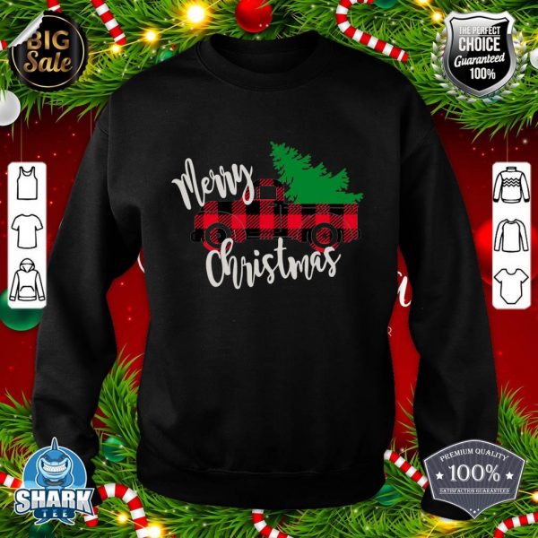 Merry Christmas Buffalo Truck Tree Red Plaid Men Women Sweatshirt