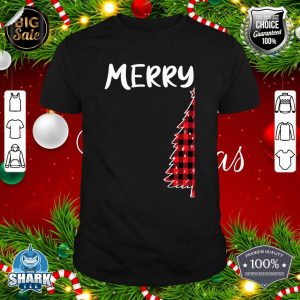 Merry Christmas Tree Buffalo Plaid Xmas Couples Matching Pj T-Shirt