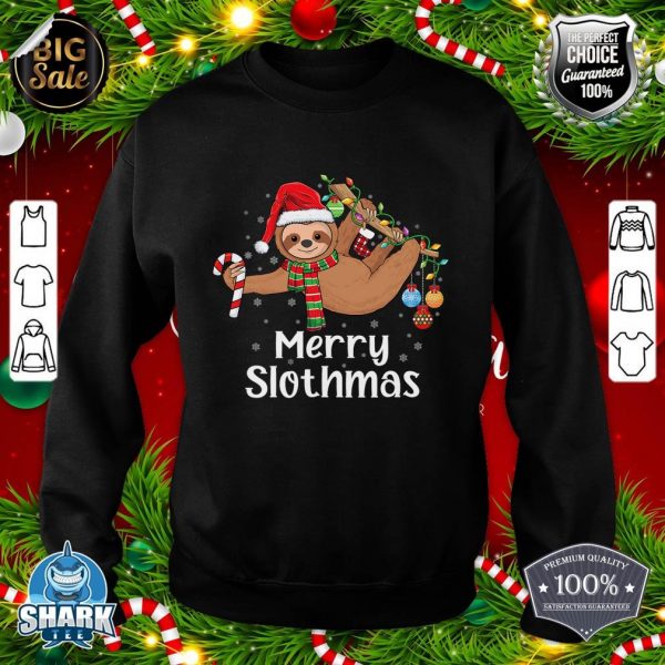 Merry Slothmas Christmas Sloth Pajamas Santa Hat Xmas Sloth Sweatshirt