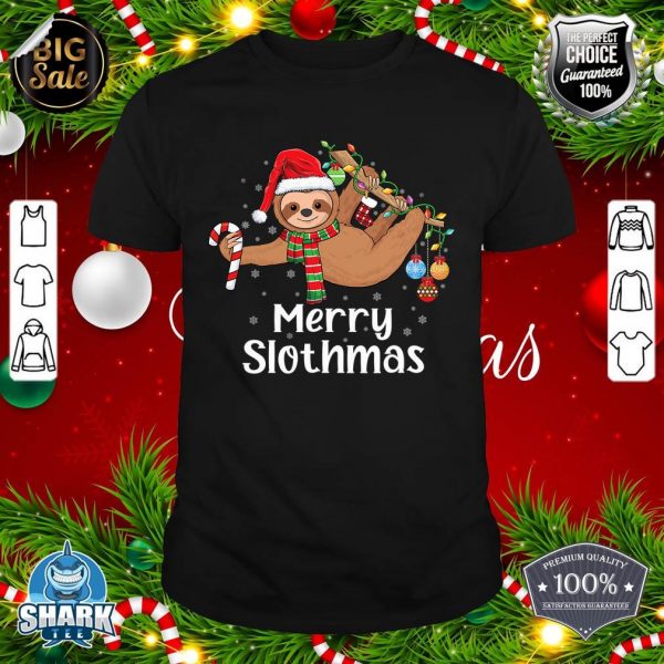 Merry Slothmas Christmas Sloth Pajamas Santa Hat Xmas Sloth T-Shirt