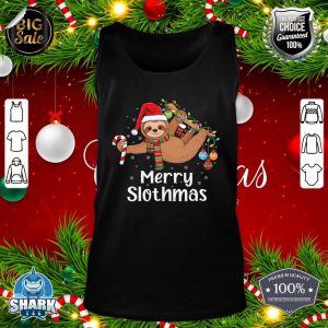 Merry Slothmas Christmas Sloth Pajamas Santa Hat Xmas Sloth Tank top