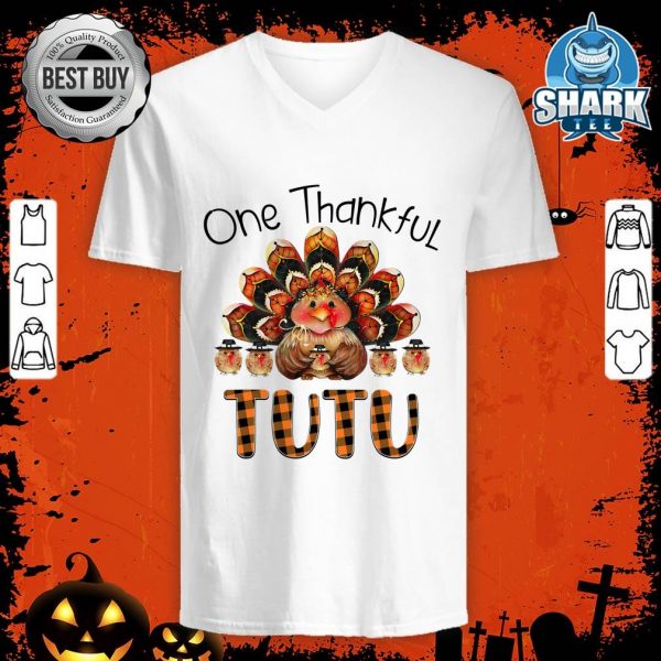 One Thankful Turkey Tutu Plaid Grandma V-neck