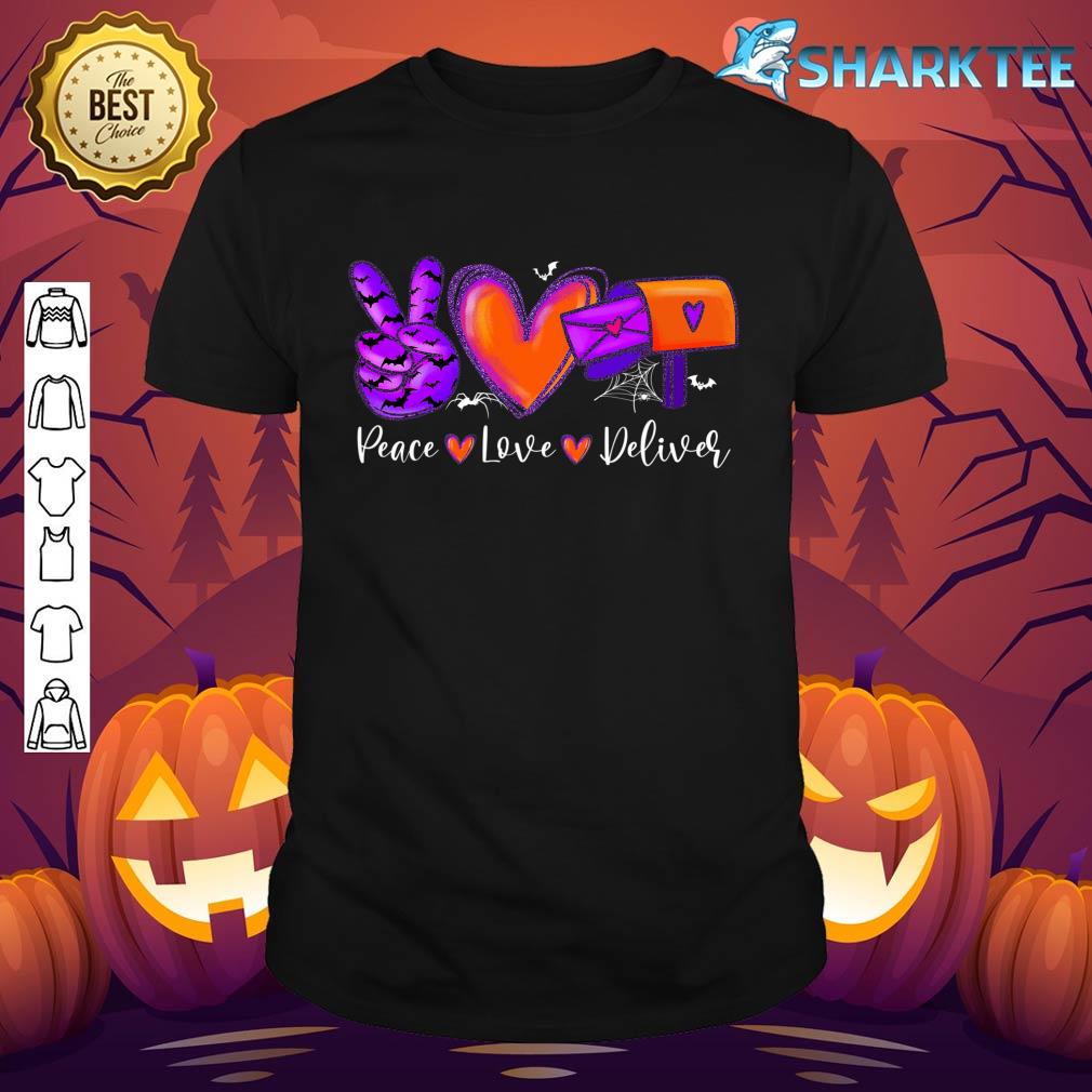 Peace Love Deliver Postal Worker Pumpkin Spooky Halloween T-Shirt