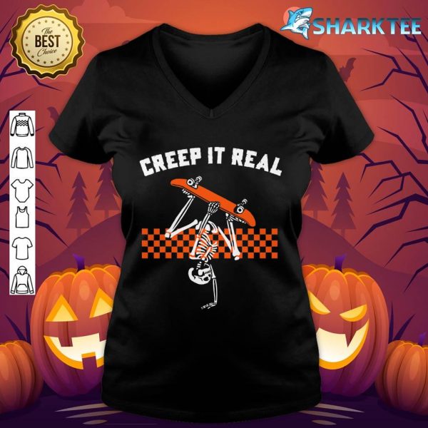 Retro Halloween Creep it Real Vintage Skeleton Ghost Costume V-neck