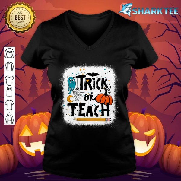 Retro Vintage Groovy Trick Or Teach Halloween Teacher Life V-neck
