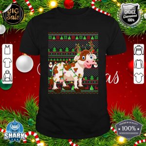 Ugly Xmas Sweater Style Lighting Cattle Christmas T-Shirt