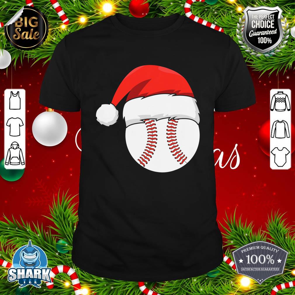 Baseball Ball Santa Hat Xmas Boys Christmas Catcher Pitcher T-Shirt  