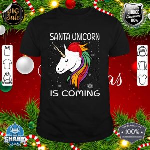 Santa Unicorn Is Coming Santa Hat Christmas Pajama For Girls T-Shirt