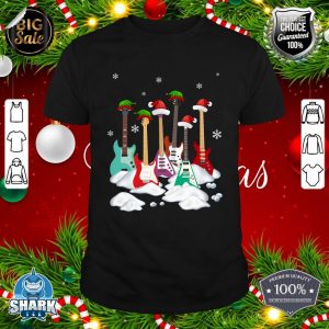 Guitar Santa Hat Christmas Tree Funny Music Loves Xmas T-Shirt