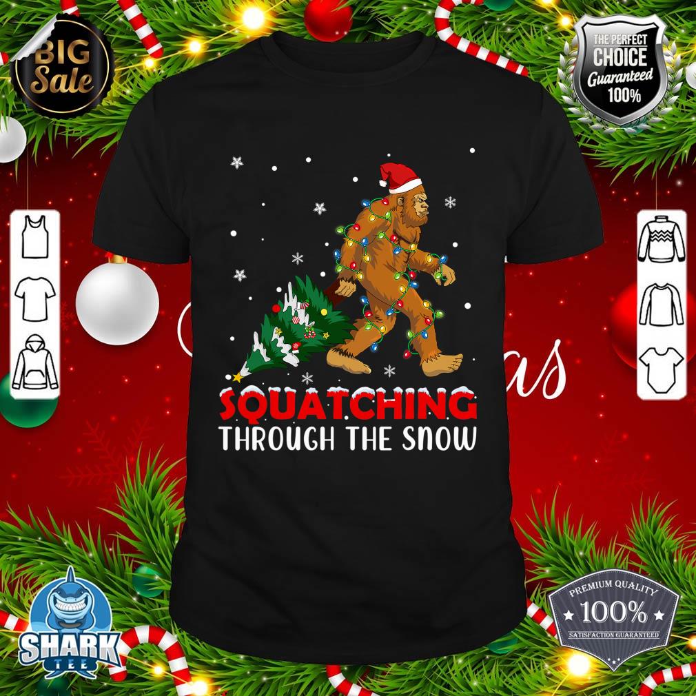 Funny Sasquatch Christmas Squatching Bigfoot Xmas Tree Light shirt