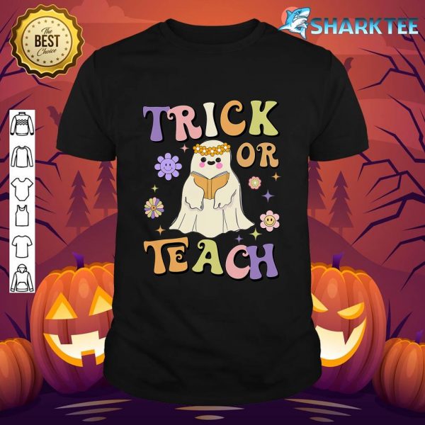 Groovy Trick Or Teach Hippie Ghost Funny Teacher Halloween T-Shirt