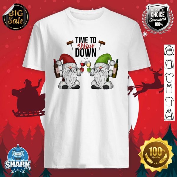 Funny Wine Lover Christmas Gnomes Time to Wine Down Xmas T-Shirt