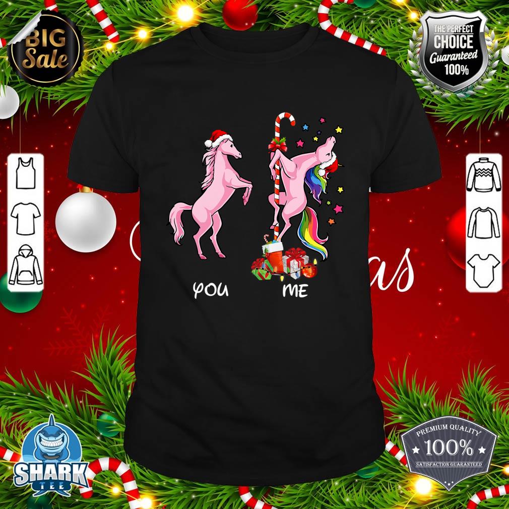 Unicorn You vs Me Funny Santa Hat Rainbow Christmas Pajama T-Shirt