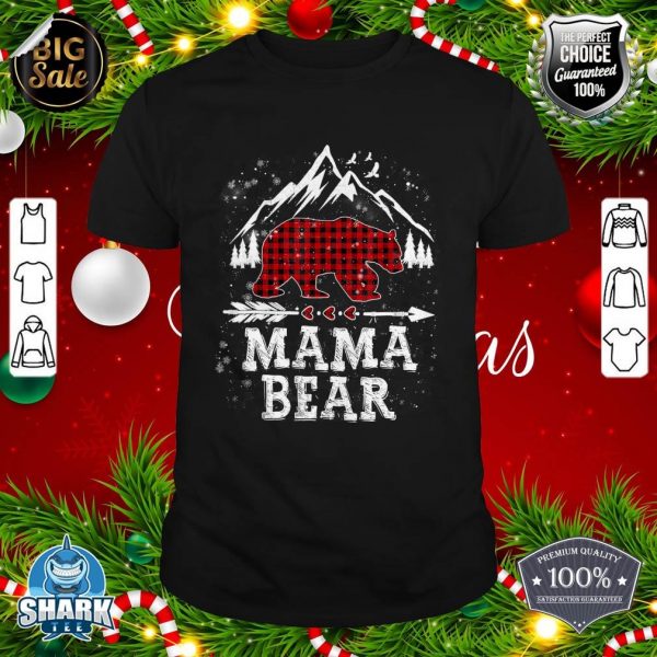 Mama Bear Christmas Pajama Red Plaid Buffalo Family Group T-Shirt