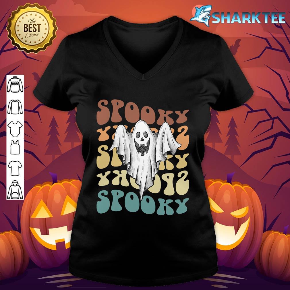 Spooky Boo Halloween Costume Retro Daisy Colorful Scary V-neck